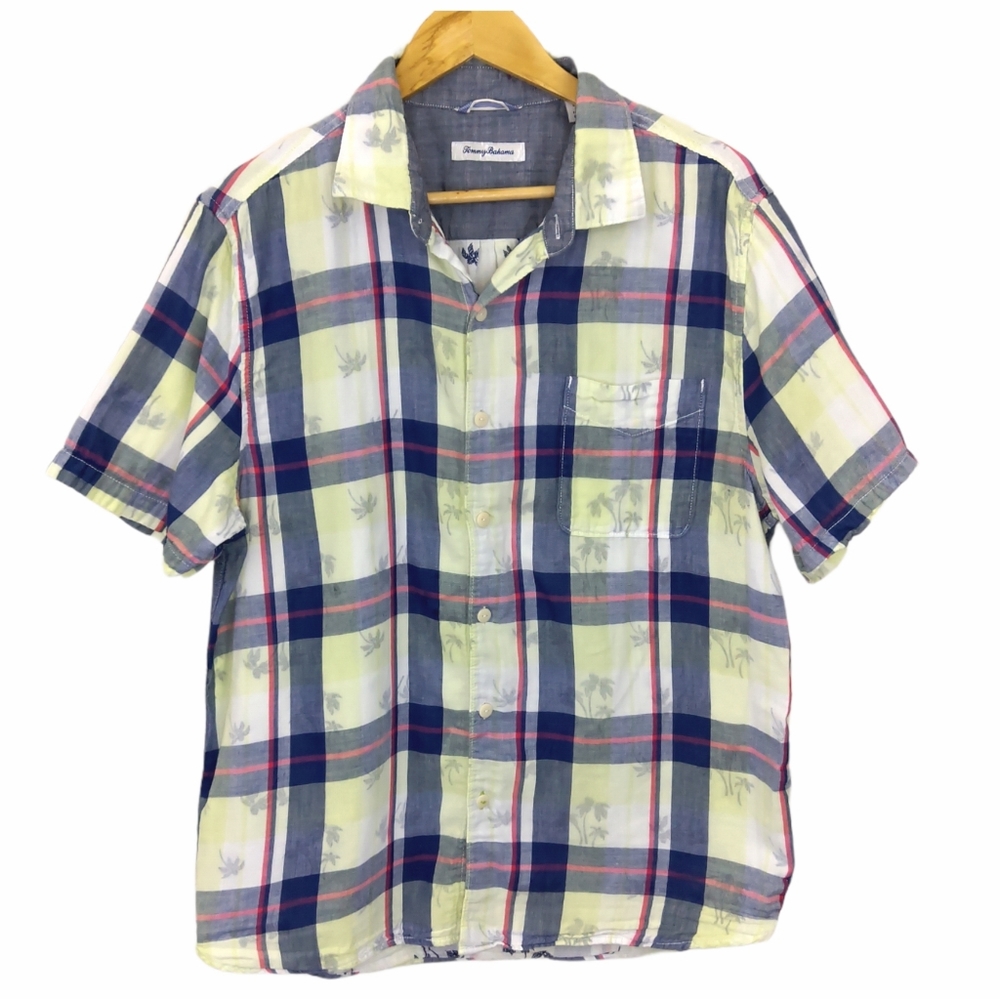 Tommy Bahama Plaid Tropical Palm Tree Button Shirt